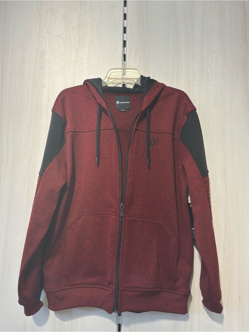 Akademiks Men's Burgundy Full-Zip Hoodie with Black Shoulder Panels